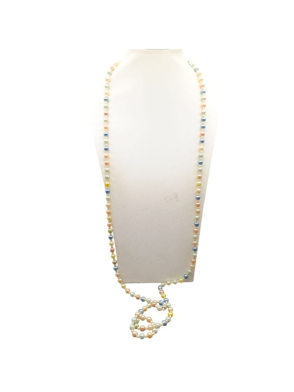 Vintage Multicolor Faux Pearl Long Necklace 54-Inch Strand Pastel Beads for Flap
